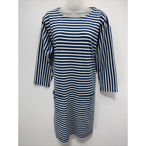 J.Crew Blue Knit Front Pocket Shift Dress In Stripe Size Medium - Picture 2 of 7